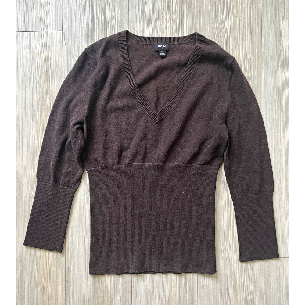 Mossimo Women's Brown Knit V-Neck Long Sleeve Sweater Size S Preppy 90s Fall